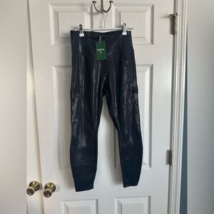 NWT HALARA Black Faux Leather Moto Leggings